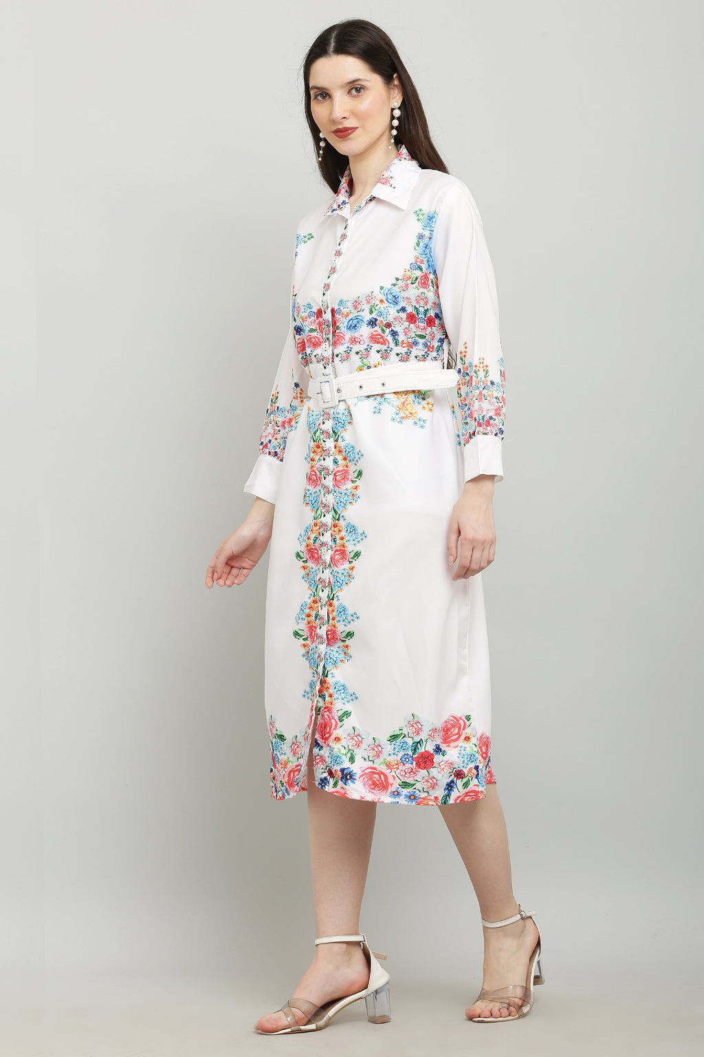 PAVONINE Cat Flower Digital Print White Color A-Line Dress For Women - Distacart