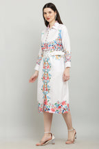 PAVONINE Cat Flower Digital Print White Color A-Line Dress For Women - Distacart