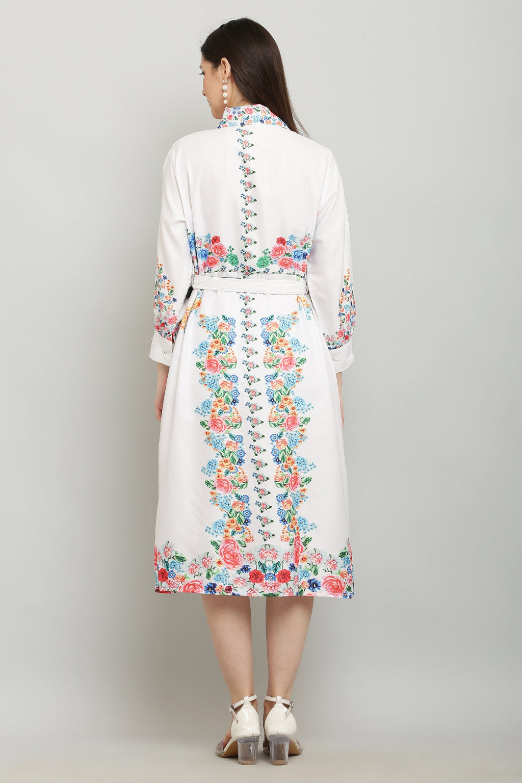 PAVONINE Cat Flower Digital Print White Color A-Line Dress For Women - Distacart