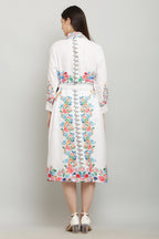 PAVONINE Cat Flower Digital Print White Color A-Line Dress For Women - Distacart