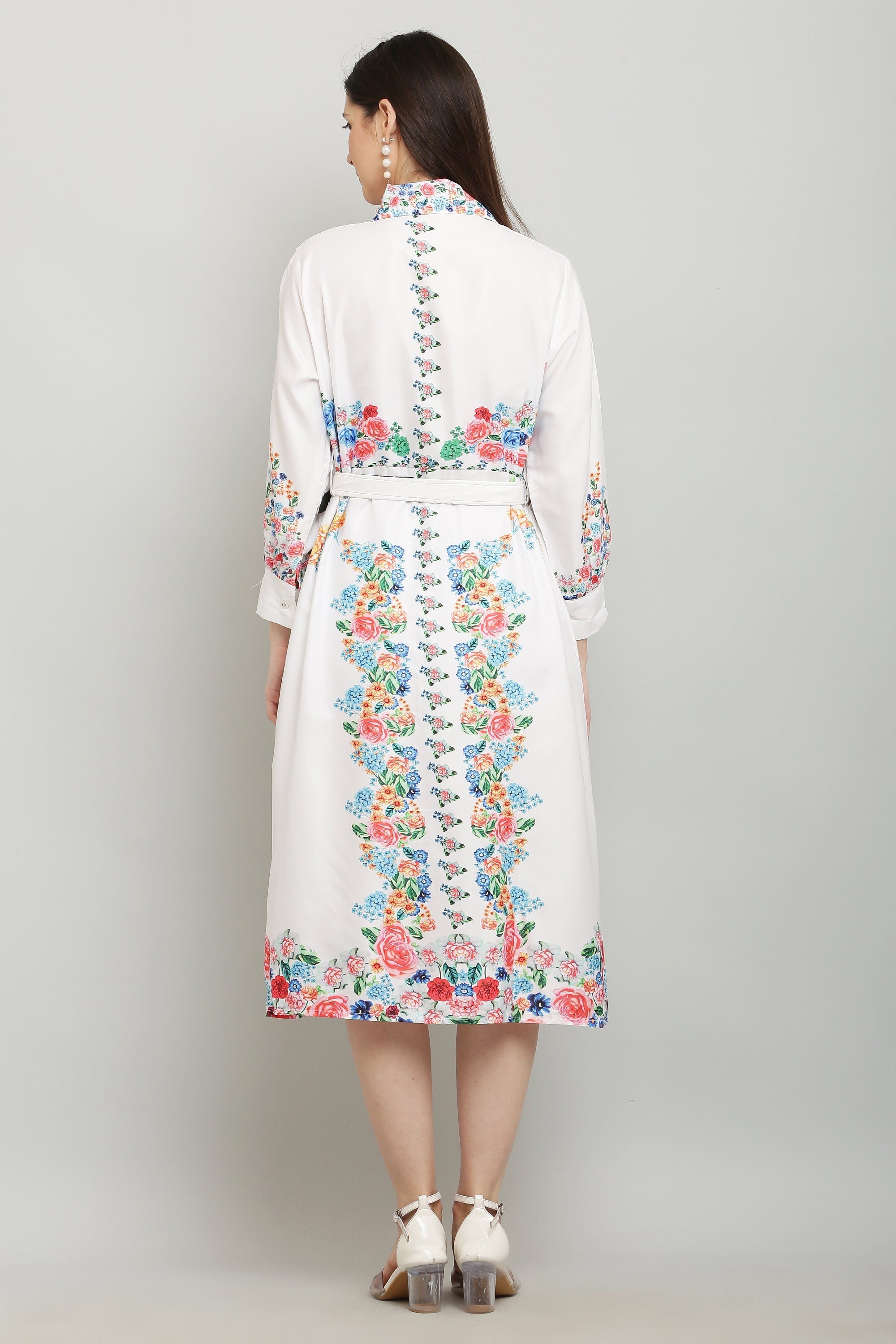 PAVONINE Cat Flower Digital Print White Color A-Line Dress For Women - Distacart