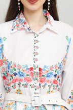 PAVONINE Cat Flower Digital Print White Color A-Line Dress For Women - Distacart