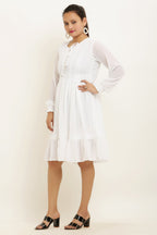 PAVONINE White Color Georgette Fabric Lace Inserts Midi For Girls - Distacart