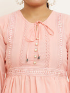 PAVONINE Peach Color Georgette Fabric Lace Inserts Midi For Girls - Distacart