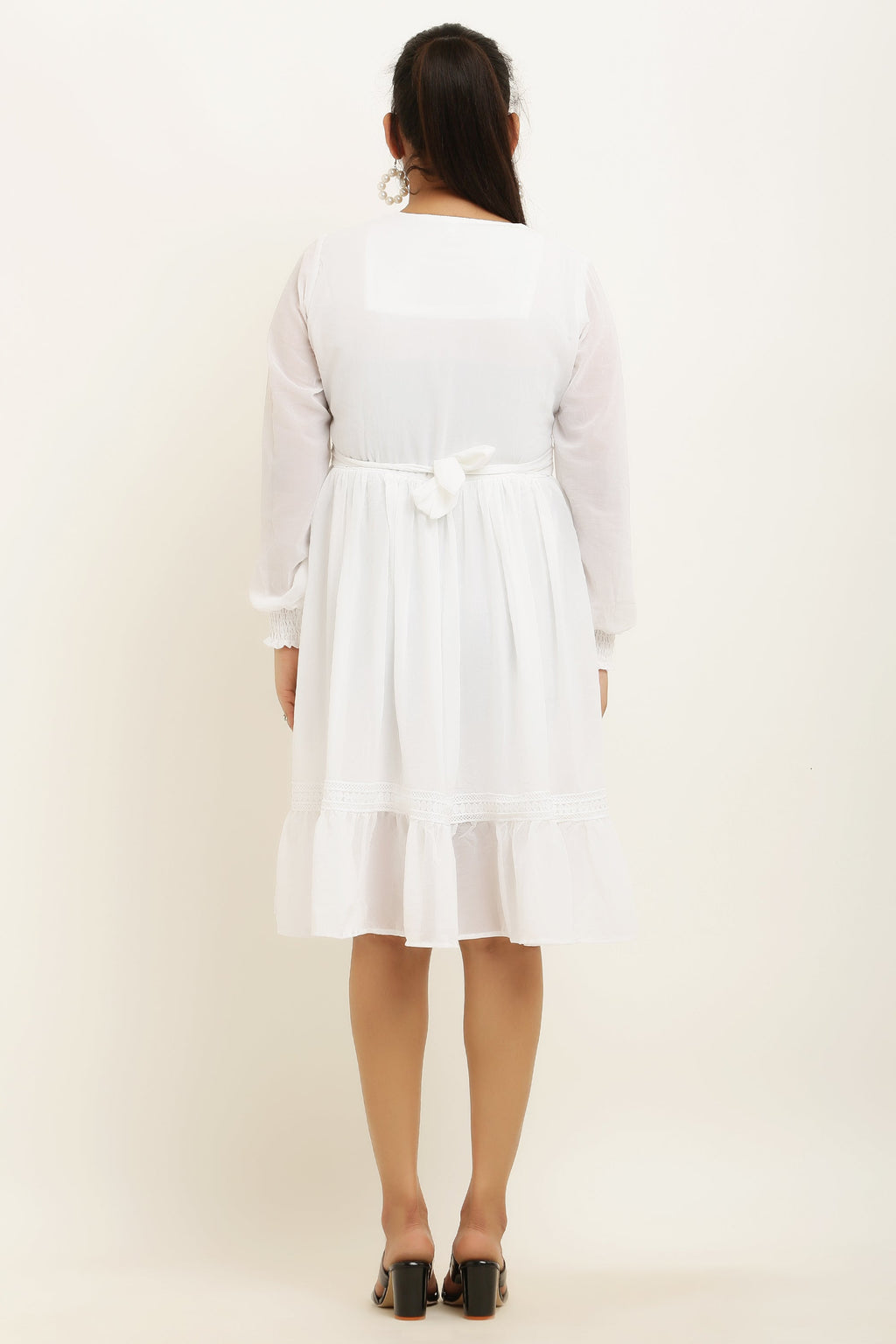 PAVONINE White Color Georgette Fabric Lace Inserts Midi For Girls - Distacart