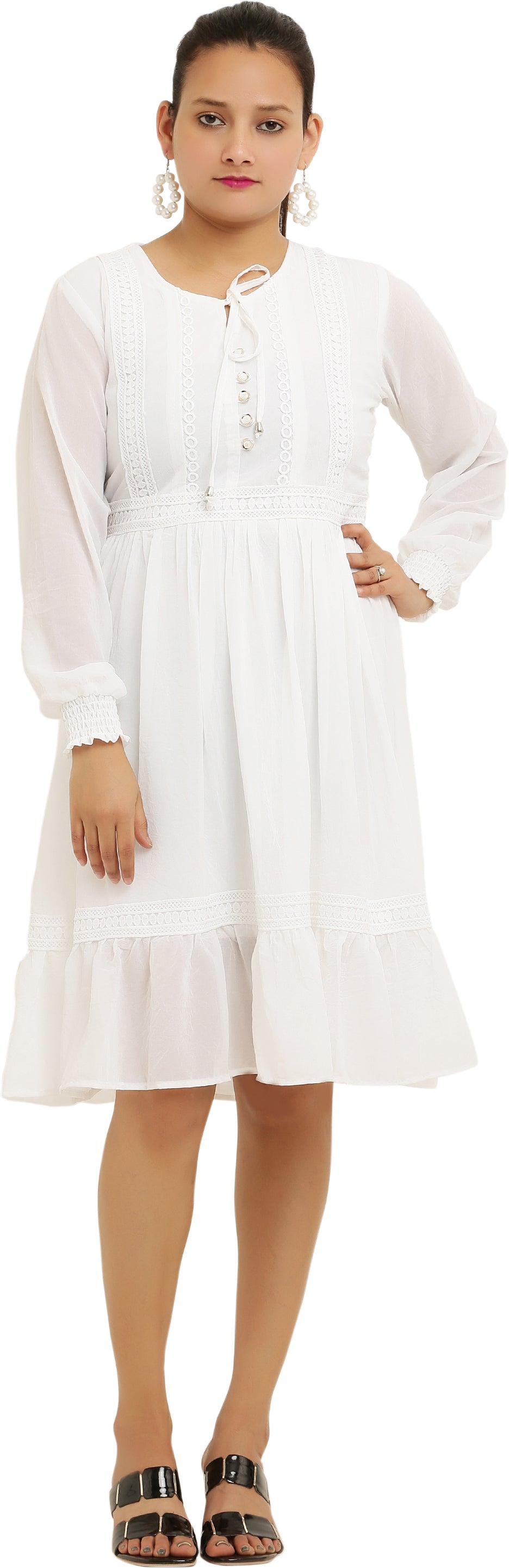 PAVONINE White Color Georgette Fabric Lace Inserts Midi For Girls - Distacart
