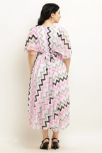 PAVONINE Zig-Zag Printed Georgette Fabric Pink Dress For Women - Distacart