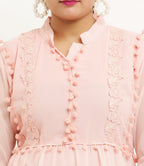 PAVONINE Pum Pum & Lace Inserted Pink Color Dress For Girls & Women - Distacart