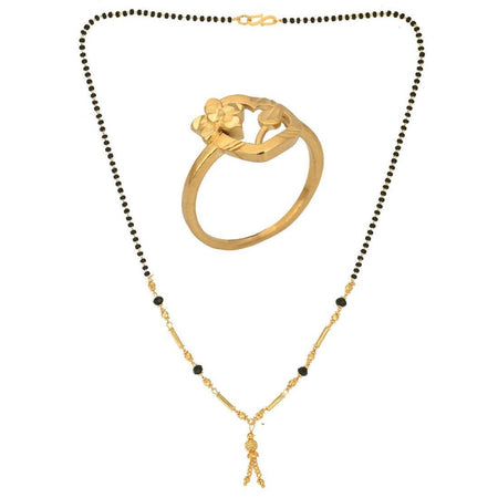 AanyaCentric Gold-Polished Mangalsutra & Ring Set