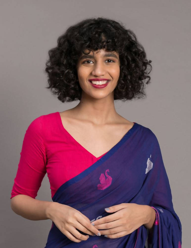 Suta Blue Pink Ethnic Motifs Handloom Cotton Woven Saree - Distacart