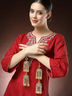 NVR Women's Pack Of 2 Gold-Polished Stone Studded Bridal Layered Kaleera Sets - Distacart