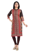 Snehal Creations Bombastic Brown Designer Digital Print Cotton Slub Fabric Long Kurti Tunic - Distacart