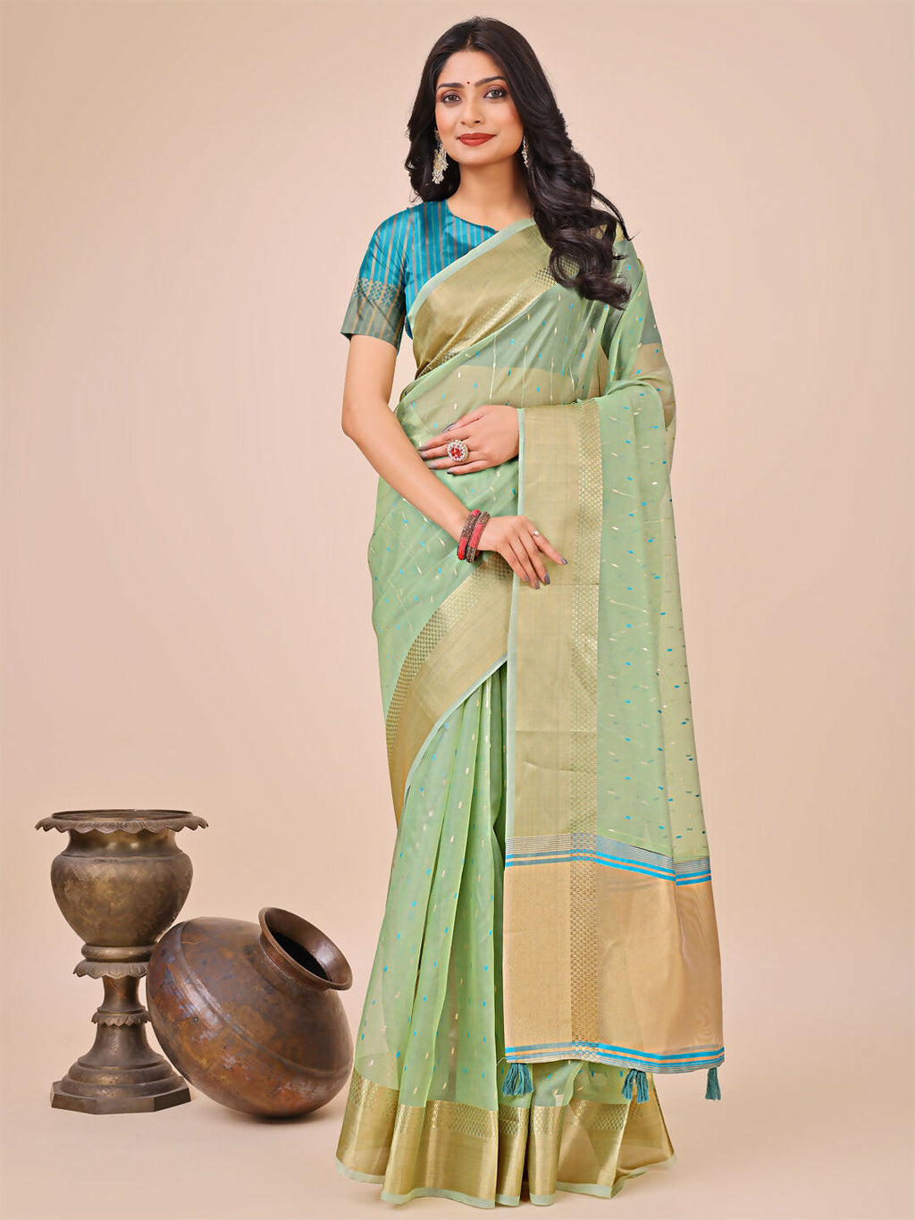 Shree Shyam Fashion Florance Green Organza Saree