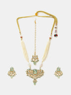 Ruby Raang Pearl Glow Necklace With Matching Earrings And Maang Tikka - Distacart