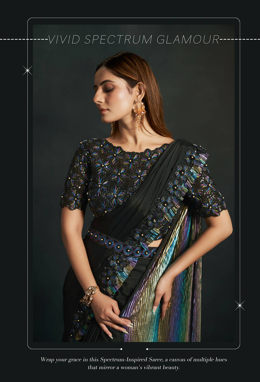 Black Silk Crepe Georgette Cord Sequence & Thread Embroidered & Moti Work Saree - Moh-Manthan Royal Enigma
