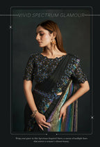 Black Silk Crepe Georgette Cord Sequence & Thread Embroidered & Moti Work Saree - Moh-Manthan Royal Enigma