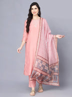 Myshka Women Peach-Coloured Layered Kurta with Trousers With Dupatta - Distacart