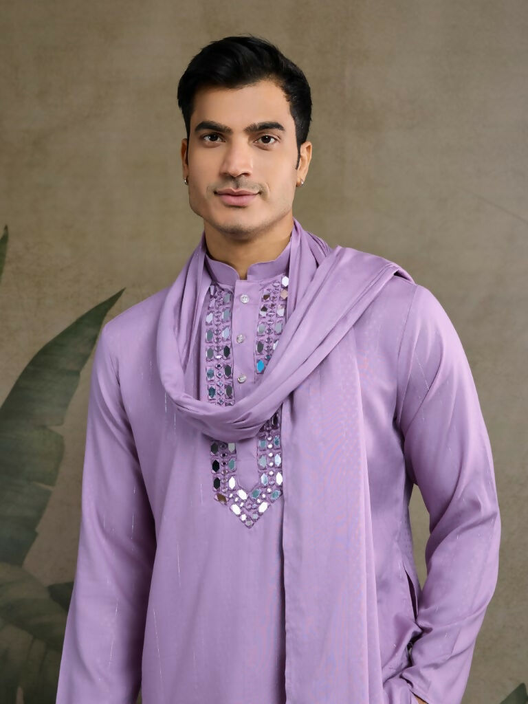 Vastranavya Dusty Pink Exclusive Viscose Rayon Festival Wear Real Mirror Work Kurta with Dupatta