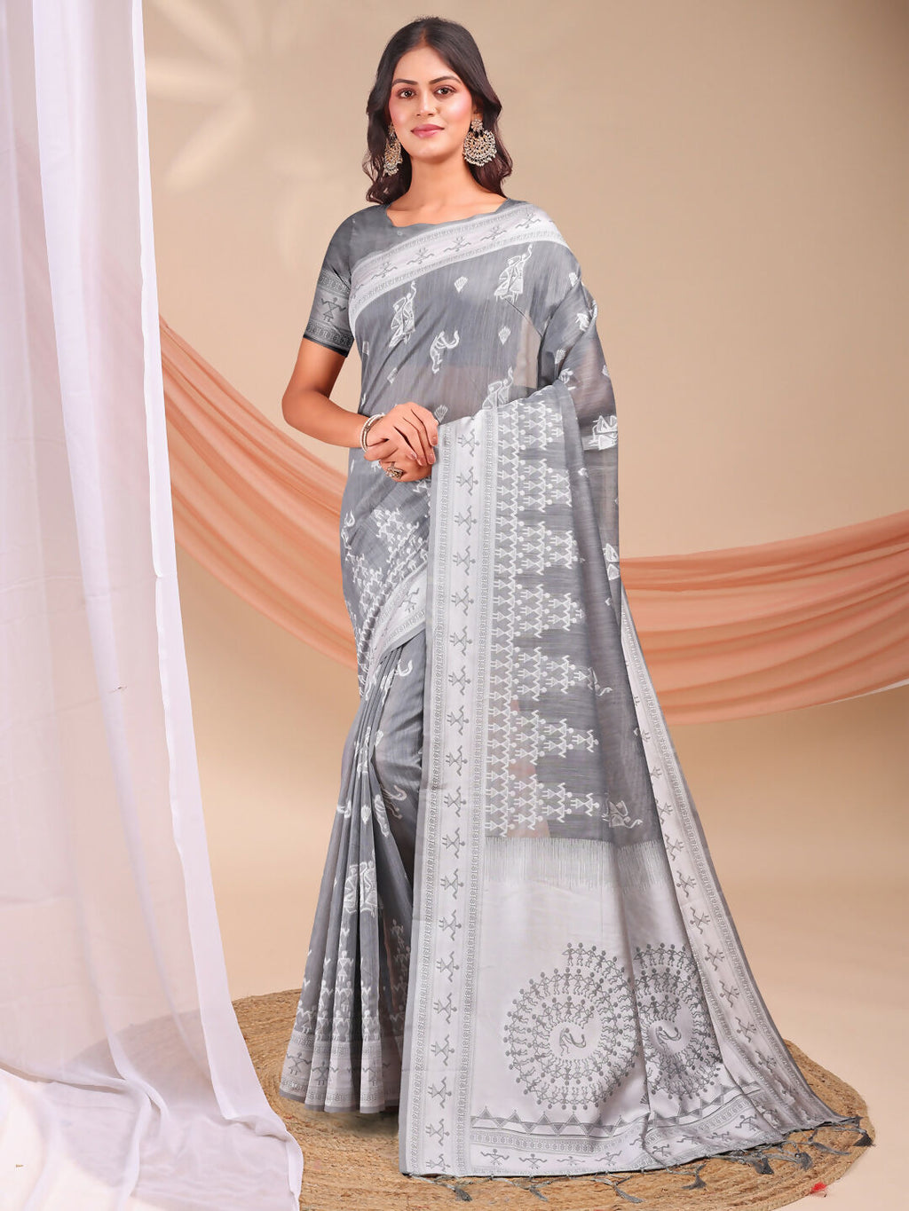 Shree Shyam Fashion Varnika Grey Linen Cotton Saree