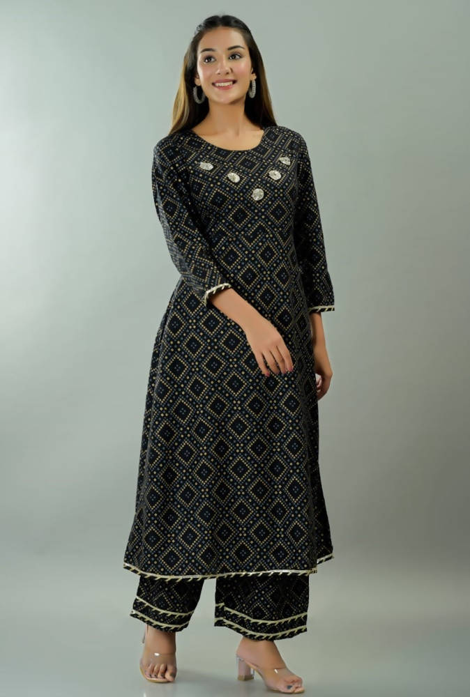 Vamika Black Lace Work Rayon Party  Kurta Set