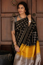 DEIANA'S Beautiful Designer Golden zari Soft Lichi Silk Saree - Black