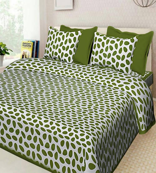 Vamika Printed Cotton Green & White Combination Bedsheet With Pillow Covers (LEOC_ANDA_G)