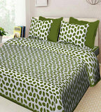 Vamika Printed Cotton Green & White Combination Bedsheet With Pillow Covers (LEOC_ANDA_G)