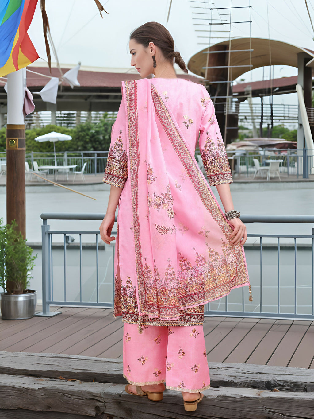 Joban Fashion Pink Position Digital Print With Position Foil Kurta Set - Distacart