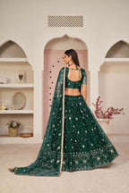 Aastha Fashion Parrot Green Butterfly Net All Over Thread Work, Zari Work And Sandwich Sequence Work Embroidery Wedding Wear Lehenga Choli