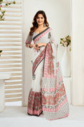 Vastranavya Green Digital Printed Linen Ready To Wear Designer Saree with Unstitched Blouse - Distacart