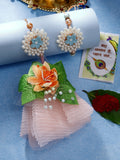 NVR Women & Men Set of 2 Peach Floral Design Pearl Beaded Bhaiya Bhabi Rakhi With Roli Chawal & Chocolate - Distacart