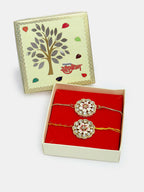NVR Women & Men Set of 2 Gold Kundan-Studded Bhaiya Bhabhi Rakhi Set With Roli Chawal - Distacart