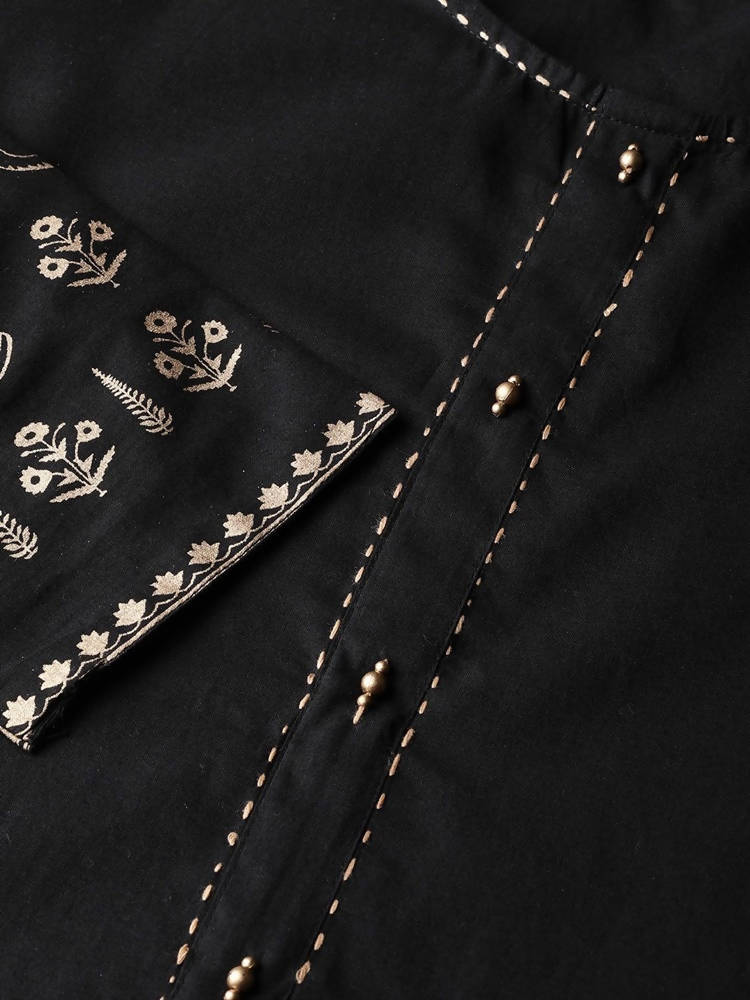 Yufta Women Black & Golden Solid Kurta with Palazzo & Dupatta