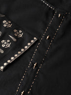Yufta Women Black & Golden Solid Kurta with Palazzo & Dupatta