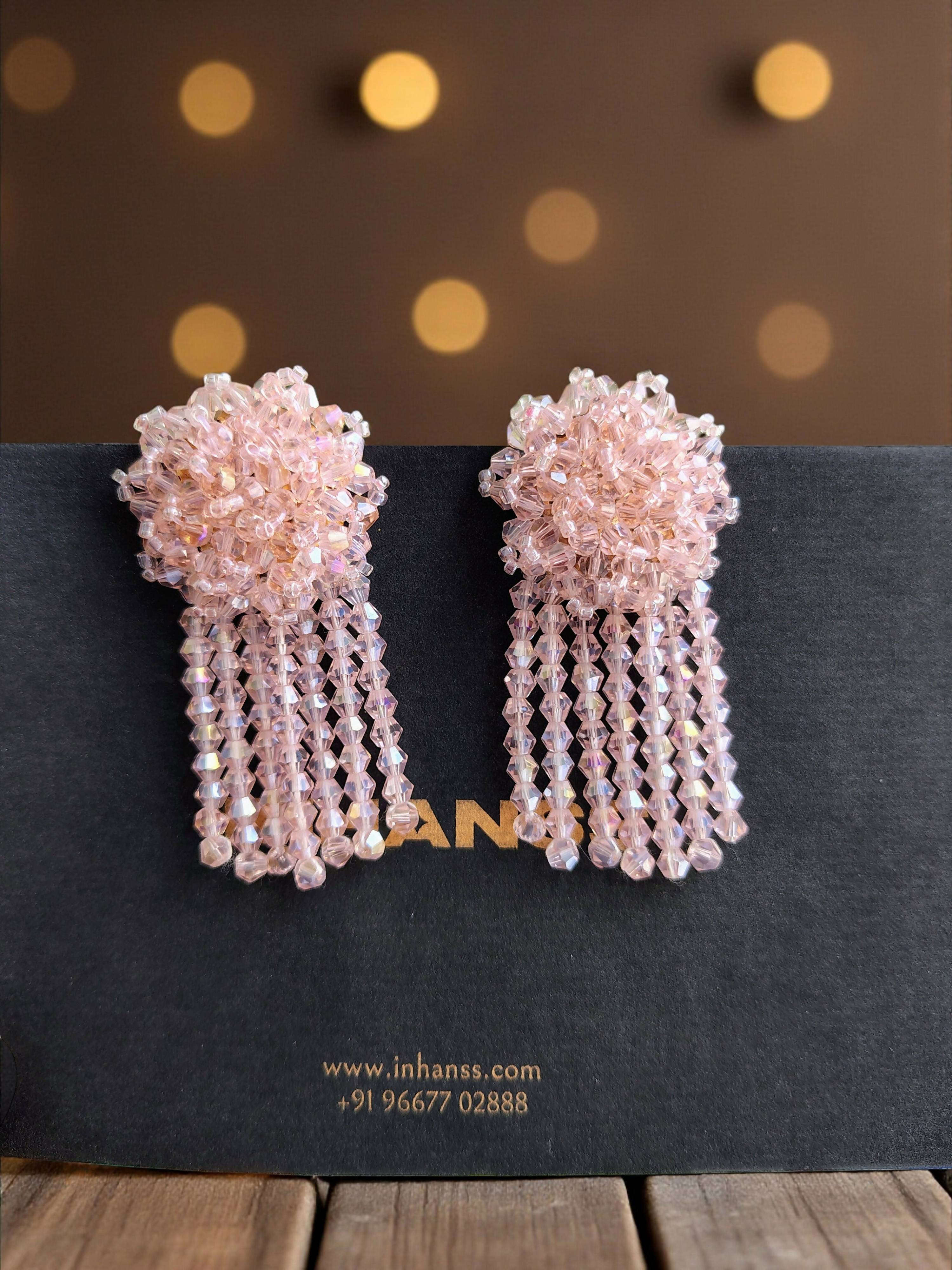 Inhanns Handmade Crystal Water Fall Earrings - Short - Baby Pink Small - Distacart