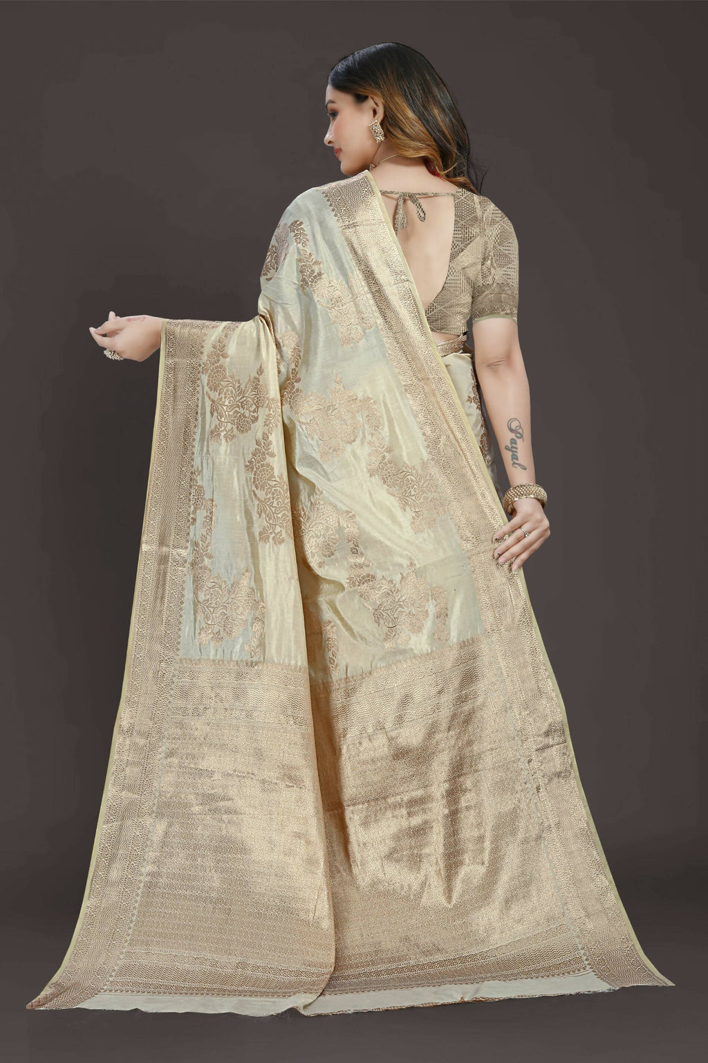 Off White Pure Raw Silk Zari Woven Saree with Unstitched Blouse Piece - Alisha