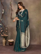 Joban Fashion Dark Green Floral & Botanical Motifs Satin Silk Banarasi Silk Saree - Distacart