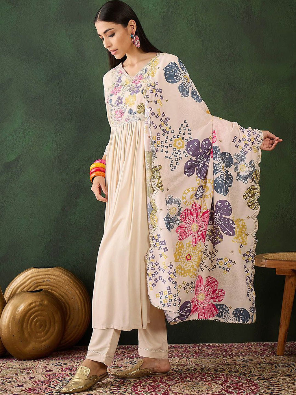 Sangria Embroidered & Digital Printed Kurta & Trousers with Dupatta