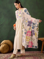 Sangria Embroidered & Digital Printed Kurta & Trousers with Dupatta