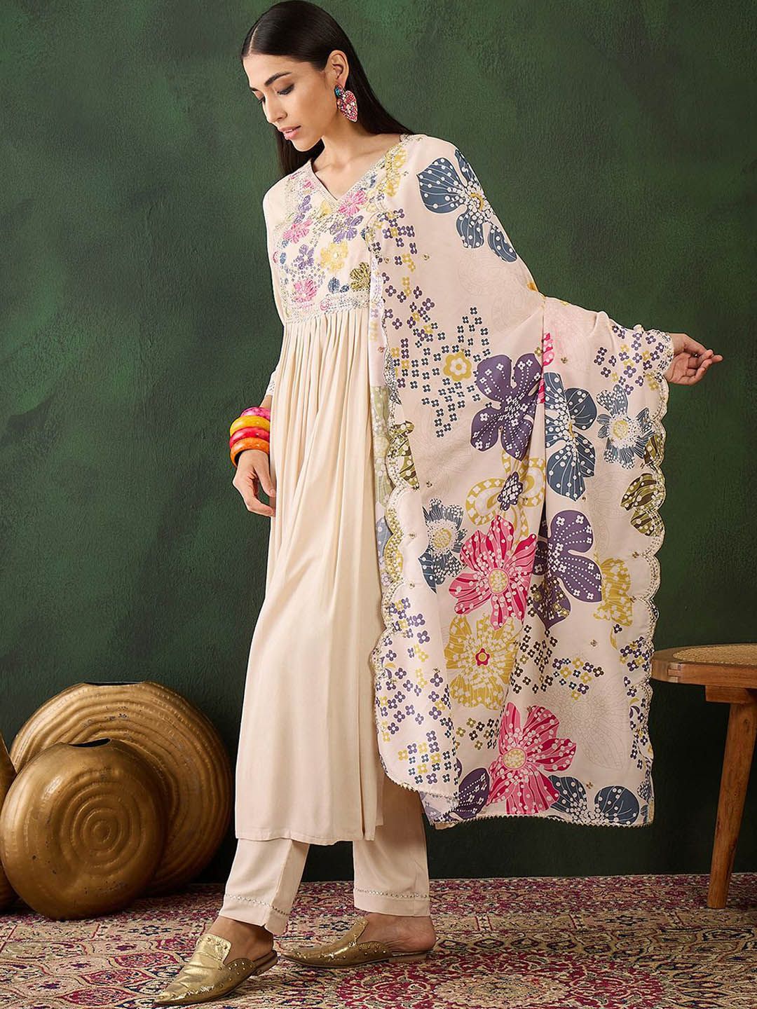 Sangria Embroidered & Digital Printed Kurta & Trousers with Dupatta