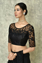 Black Silk Plain Saree with Blouse Piece - Purvi
