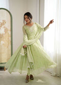 Teeya Creation Pista Color Faux georgette Embroidery Work Wedding Wear Gown - Distacart