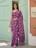 Shree Shyam Fashion Purple Linen Cotton Saree - Distacart