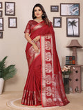 Joban Fashion Red Solid Banarasi Silk Sarees