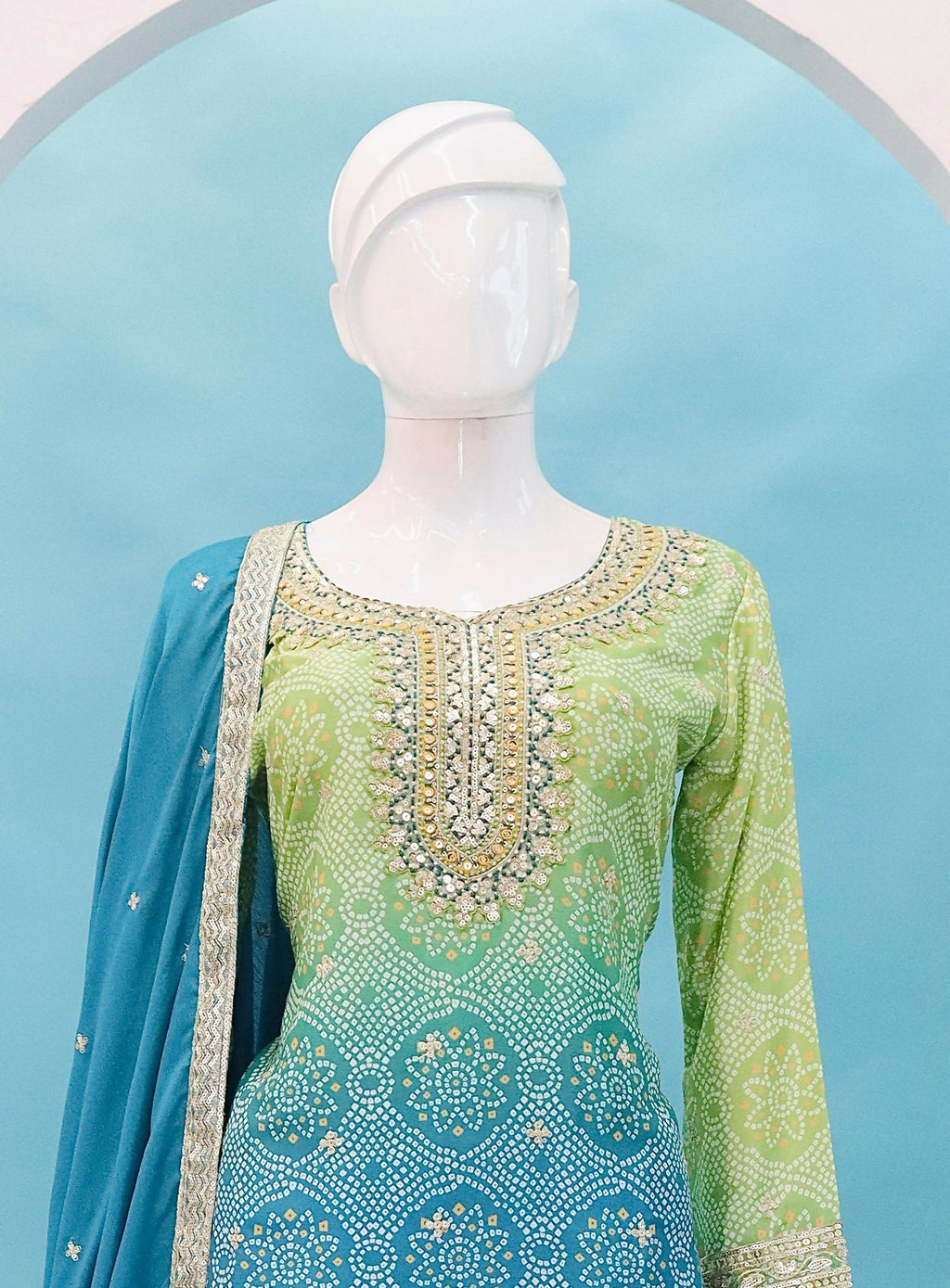 Anaita Blue Digital print with Embroidered Silk Stitched Plazo Suit - Distacart