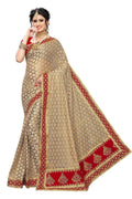 Vamika Brown Terry Jaquard/Terry Cotton Embroidery Saree (JHARMAR RED)