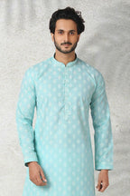 Raivat Ethnic Cotton Printed Work Kurta Pajama In Sea Green Colour