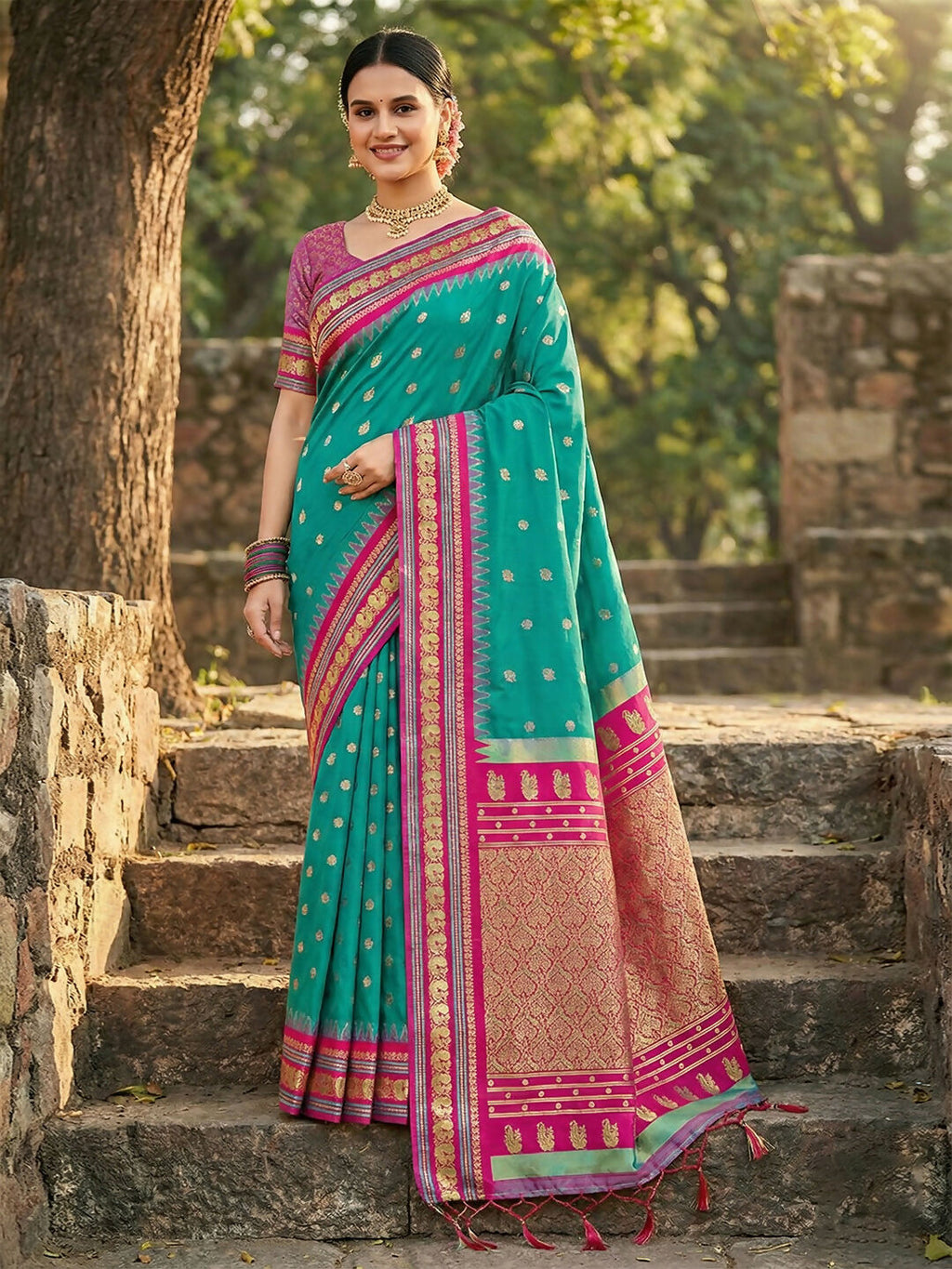 Shree Shyam Fashion Sea Green Soft Silk Saree - Distacart
