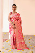 Joban Fashion Pink Peach Soft Pure Handloom Banarasi Silk Saree