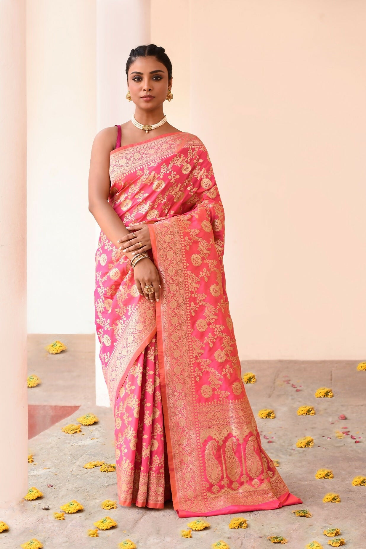 Joban Fashion Pink Peach Soft Pure Handloom Banarasi Silk Saree